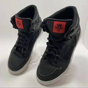 Supra Size 8 VAIDER Black Leather High Top Sneakers Used Men’s Shoes